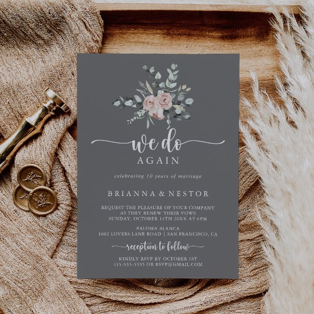 Klassiskt Rosa ros Grått, vi förnyar förnyelsen Inbjudningar (Skapare uppladdad)