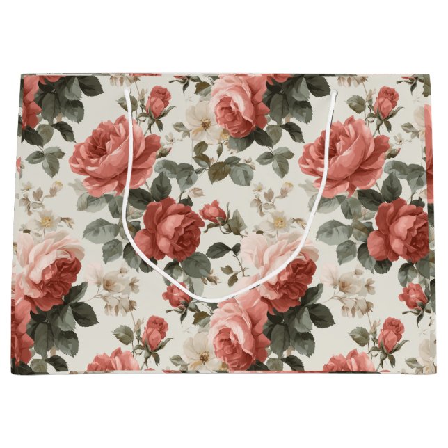 Klassiskt rosa ros kräm blommönster (Framsidan)