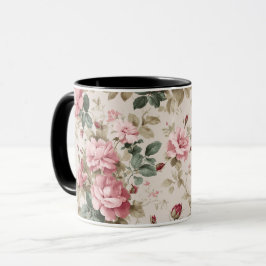 Klassiskt rosa ros kräm blommönster mugg