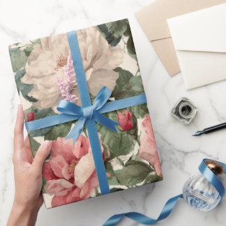 Klassiskt rosa ros kräm blommönster presentpapper