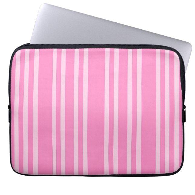 Klassiskt rosa vitt randigt mönster laptop fodral (Framsidan)