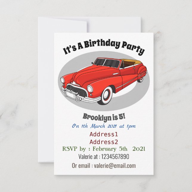 Klassiskt rött 1948 Bilbil Inbjudningar (Framsida)