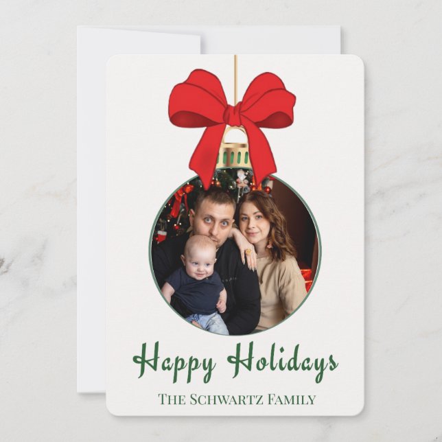 Klassiskt Rött Bågprydnad Foto Julkort (Framsida)