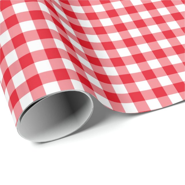 Klassiskt rött gingham-inpackningspapper presentpapper (Rullad Hörn)