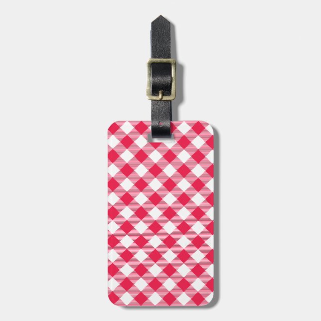 Klassiskt rött gingham-landsmönster bagagebricka (Vertikal Framsida)