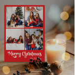 Klassiskt rött God jul Lodrät 4 foto Helg Vykort<br><div class="desc">Fira säsongen med det här unika, klassiska röda God jul-lodrät med fyra helgdag-vykort med en liten vintage-charm. Den minimalistiska utformningen visar upp en röd och vit palett med elegant färg, och framkallar den mysiga andan från vintern. Dess moderna och roligt dragningskraft, parad med den traditionella formuleringen, skapar en perfekt balans...</div>