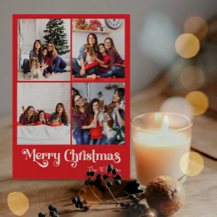 Klassiskt rött God jul Lodrät 4 foto Helg Vykort