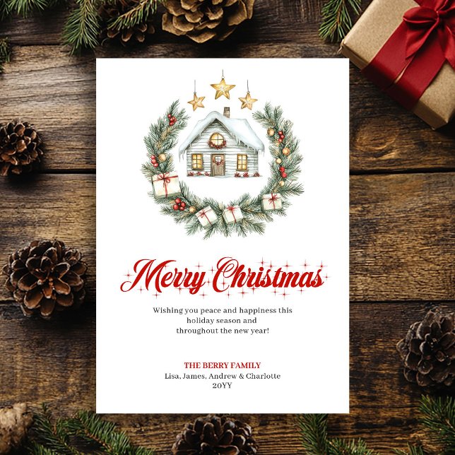 Klassiskt rött grönt julkort (Classic Red Green Holiday Scene Greeting Card)