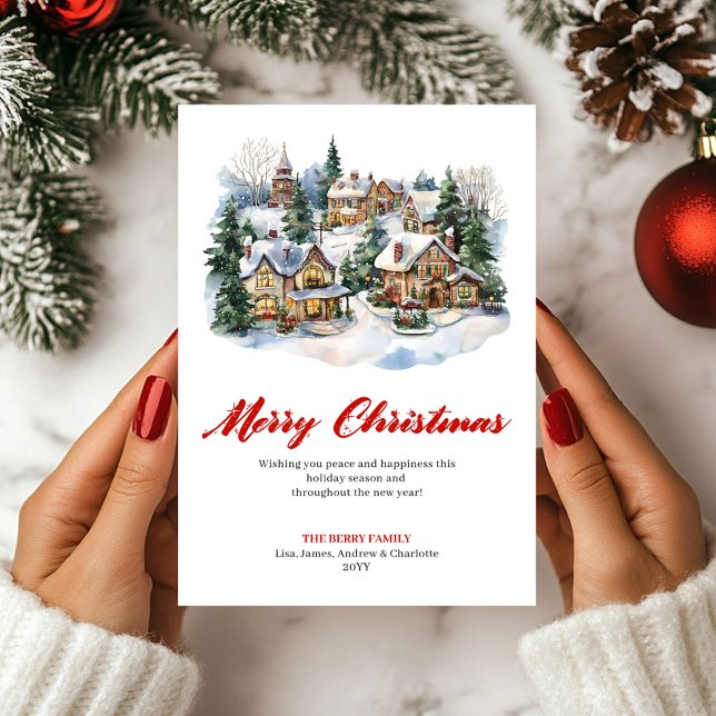 Klassiskt rött grönt julkort (Classic Red Green Christmas Scene Greeting Card)