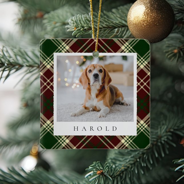 Klassiskt rött Grönt Play Personlig Pet Hund Photo Julgransprydnad Keramik (Skapare uppladdad)
