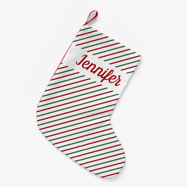 Klassiskt rött grönt randigt mönster liten julstrumpa (Framsidan (Hängande))