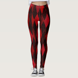 Klassiskt rött harlequin diamantartilleri leggings