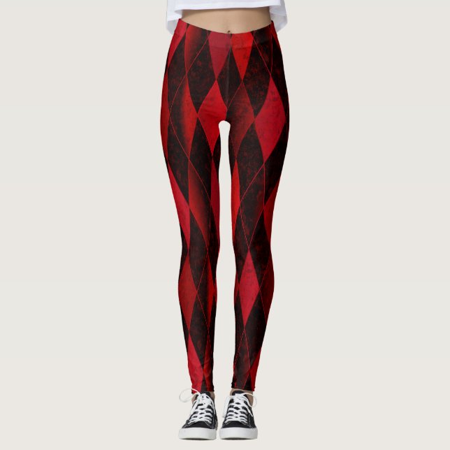 Klassiskt rött harlequin diamantartilleri leggings (Framsida)
