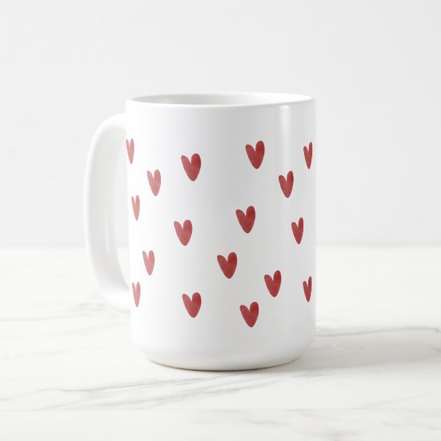 Klassiskt rött hjärtmönster vitt kaffemugg (Framsida vänster)