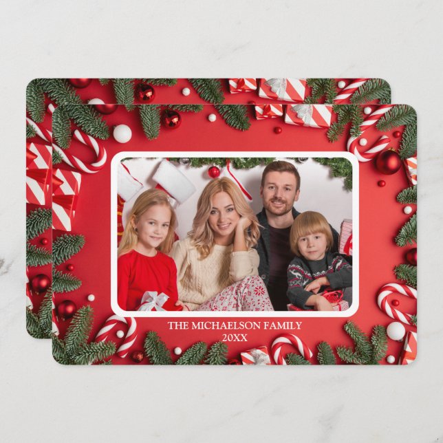 Klassiskt rött julfoto julkort (Fram/baksida)