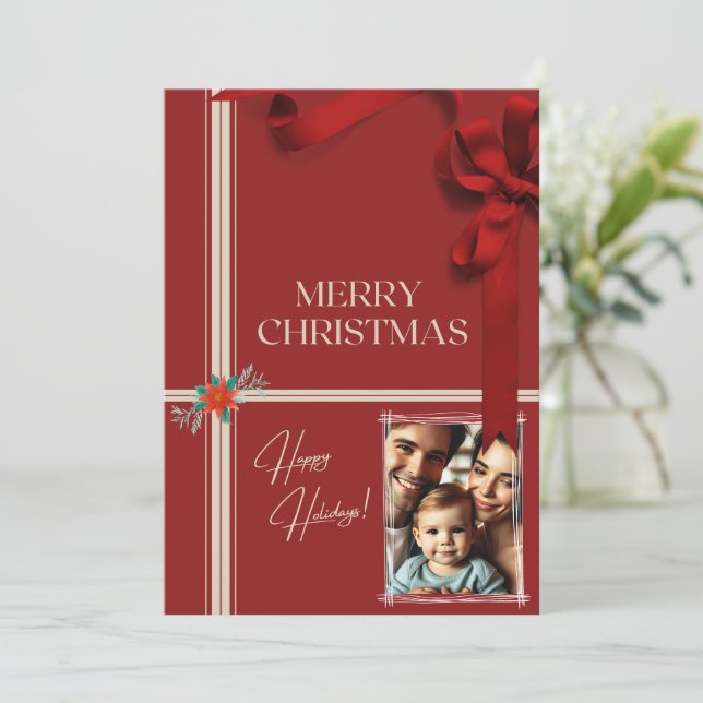 Klassiskt rött julkort - Familjefoto Inbjudningar (Stående Fram)