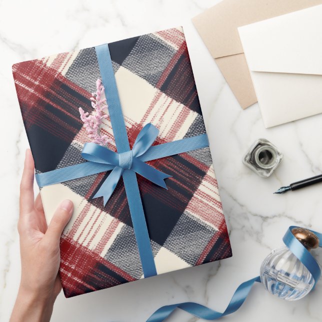 Klassiskt rött navblått Heritage-rutmönster Presentpapper (Gifting)