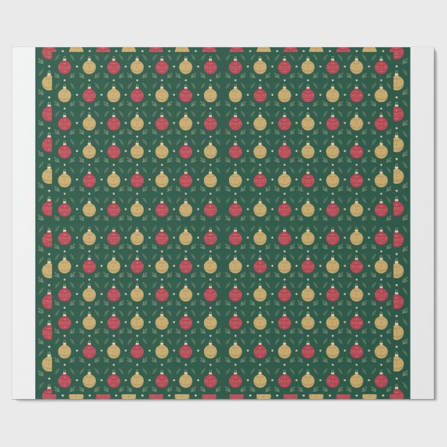 Klassiskt rött och guldornament julförpackning presentpapper (Platt)