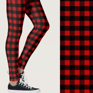 Klassiskt rött och svart buffalo-rutigt mönster leggings