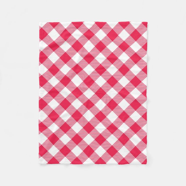 Klassiskt rött och vitt gingham-mönster rustikt fleecefilt (Framsidan)