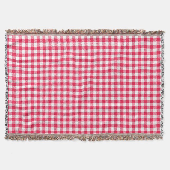 Klassiskt rött och vitt gingham-mönster rustikt mysfilt (Framsidan)