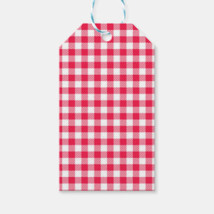 Klassiskt rött och vitt gingham-mönster rustikt presentetikett