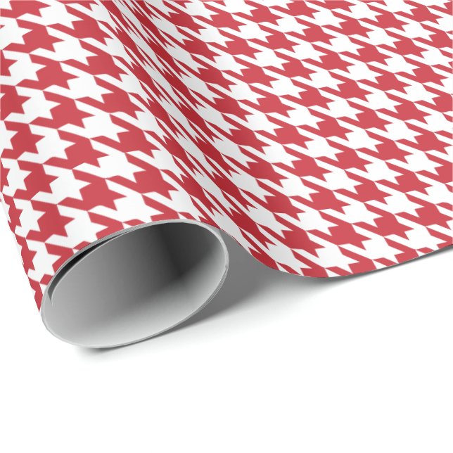 Klassiskt rött och vitt hundtandsmönster  presentpapper (Rullad Hörn)