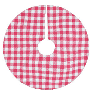 Klassiskt rött och vitt rutigt mönster rustikt julgransmatta borstad polyester