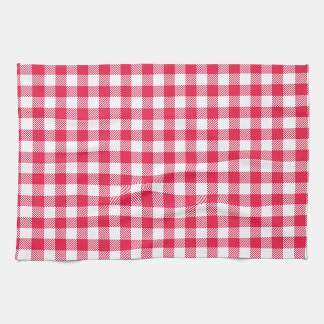 Klassiskt rött och vitt rutigt mönster rustikt kökshandduk (Horisontell)