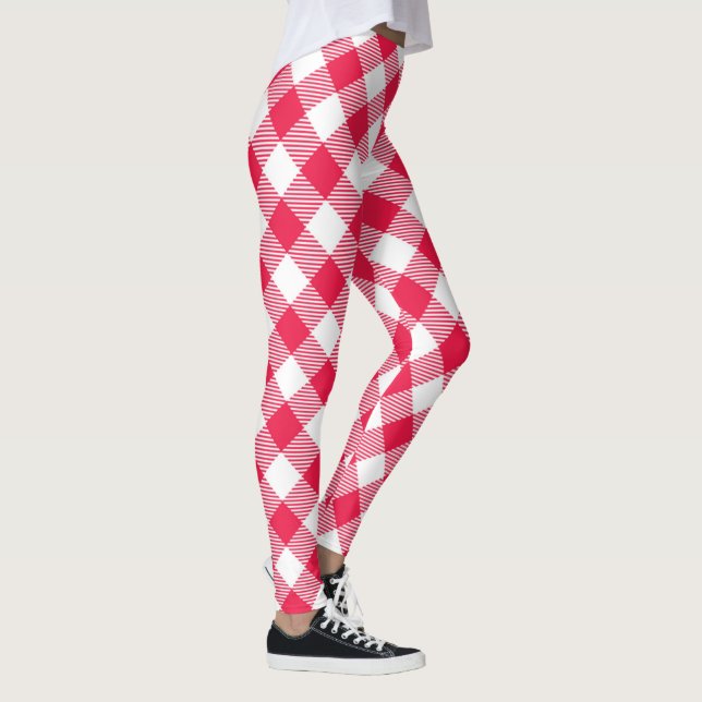 Klassiskt rött och vitt rutigt mönster rustikt leggings (Höger)