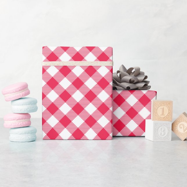 Klassiskt rött och vitt rutigt mönster rustikt presentpapper (Baby Shower)