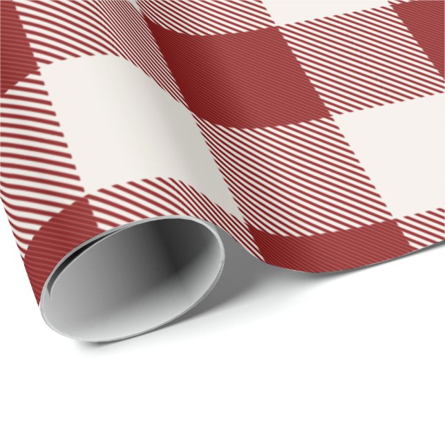 Klassiskt rött på vit eller ANY färg gingham plaid Presentpapper (Rullad Hörn)