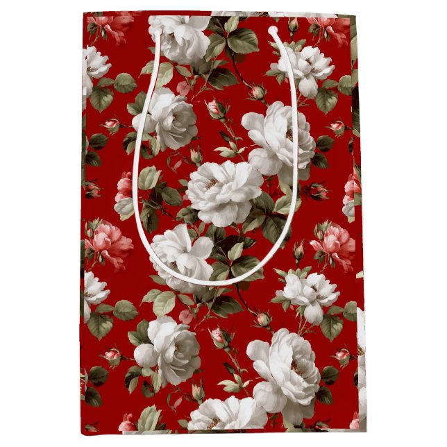 Klassiskt rött ros vitt blommigt mönster (Framsidan)