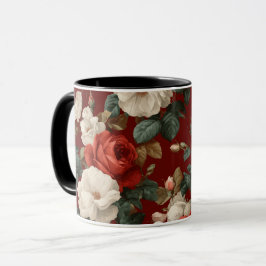 Klassiskt rött ros vitt blommigt mönster mugg
