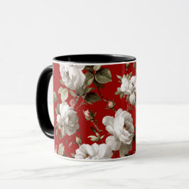 Klassiskt rött ros vitt blommigt mönster mugg