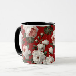 Klassiskt rött ros vitt blommönster mugg