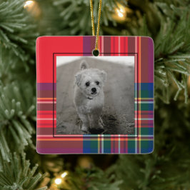 Klassiskt rött Tartan Pput-julfoto Modern Ce Julgransprydnad Keramik