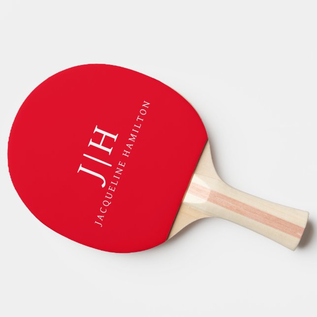 Klassiskt rött/vitt, enkelt monogram-minimalistisk pingisracket (Sidan)