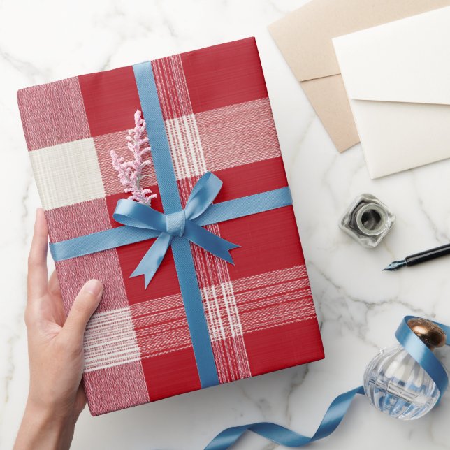 Klassiskt rött vitt farmhouse bomullsrutigt mönste presentpapper (Gifting)