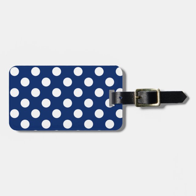 Klassiskt Royal Blue Big White Polka Dot Mönster Bagagebricka (Horisontell Framsida)
