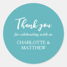 Klassiskt rundfärgat Turquise & White Bröllop-märk Runt Klistermärke