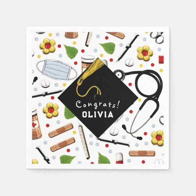 Klassiskt runt Studentfest-etikett för sjuksköters Pappersservett (Framsidan)