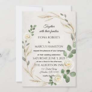 Klassiskt Rustic Boho Ro&Pampas Grass Bröllop Inbjudningar