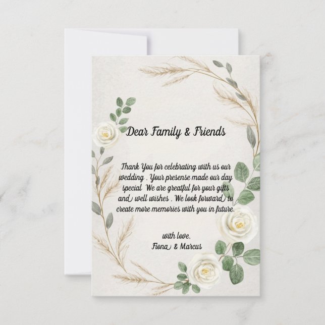Klassiskt Rustic Boho Ro&Pampas Grass Bröllop Tack Kort (Framsida)