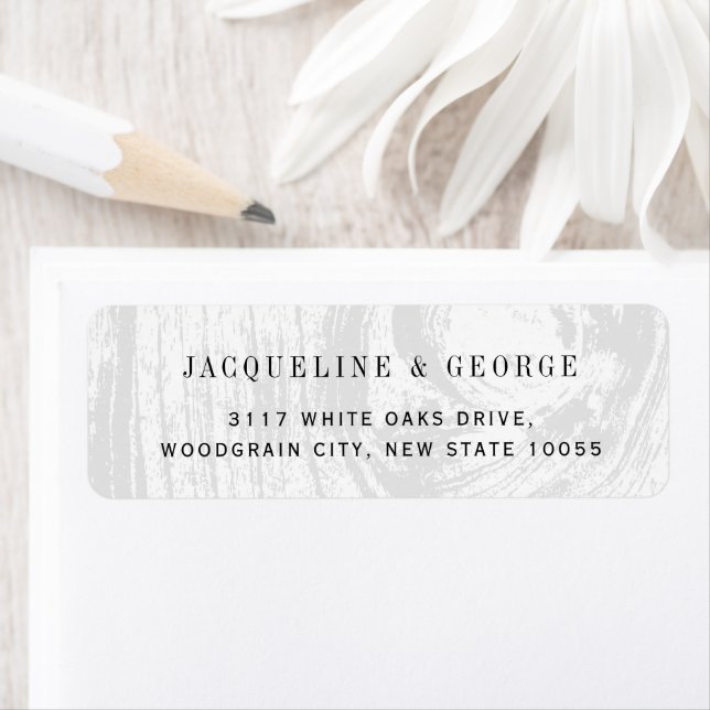 Klassiskt Rustic Wood Grain Winter Wedding Adress Returadress Etikett (Insitu)
