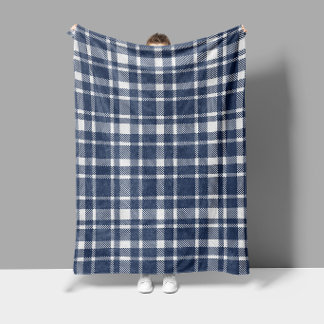 Klassiskt rutmönster i Plaid - Mörk Navy & Vit Fleecefilt