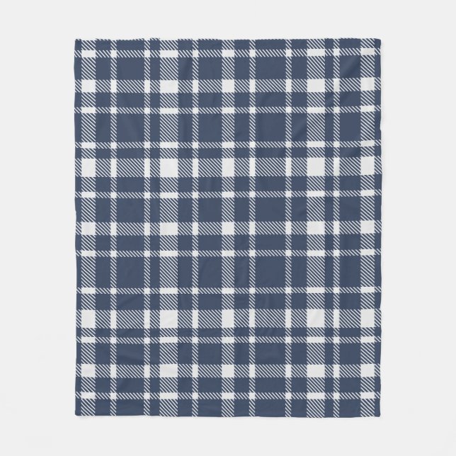 Klassiskt rutmönster i Plaid - Mörk Navy & Vit Fleecefilt (Framsidan)