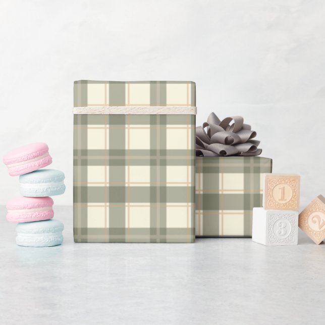 Klassiskt Sage Tartan Presentpapper (Baby Shower)