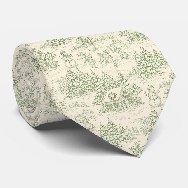 Klassiskt Salvia Vinter Landsbygd Toile Mönster Slips (Rullad)