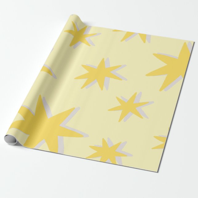 Klassiskt senapsstjärnmönster för farfar presentpapper (Utrullad)